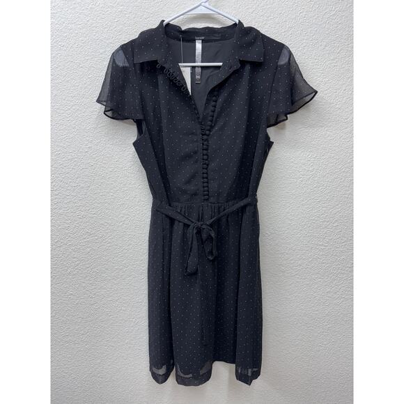 Kensie Dress Women's Size M Black Polkadot Retro Button Up Mini Dress New - Picture 1 of 4